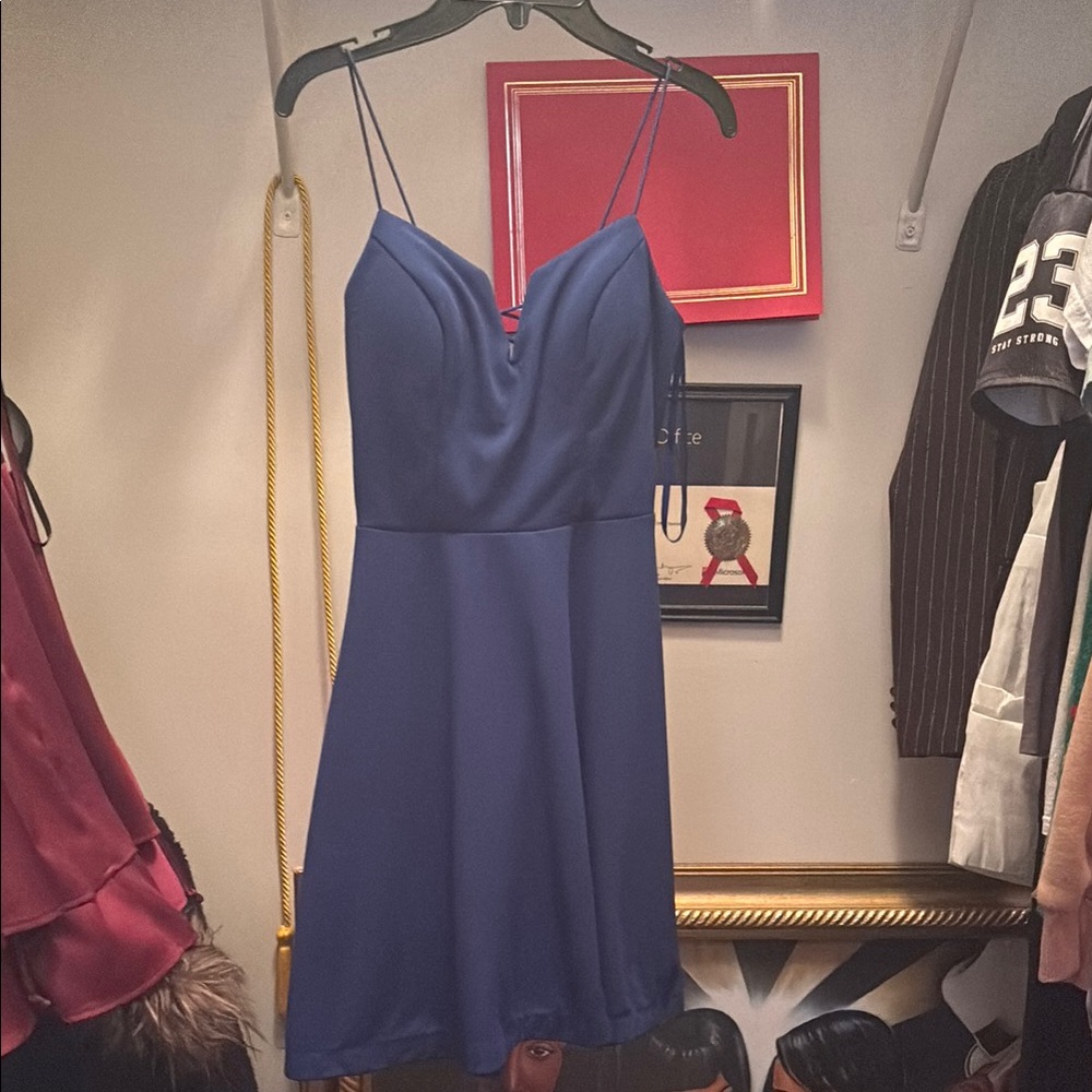Elegant Blue Spaghetti Strap Dress